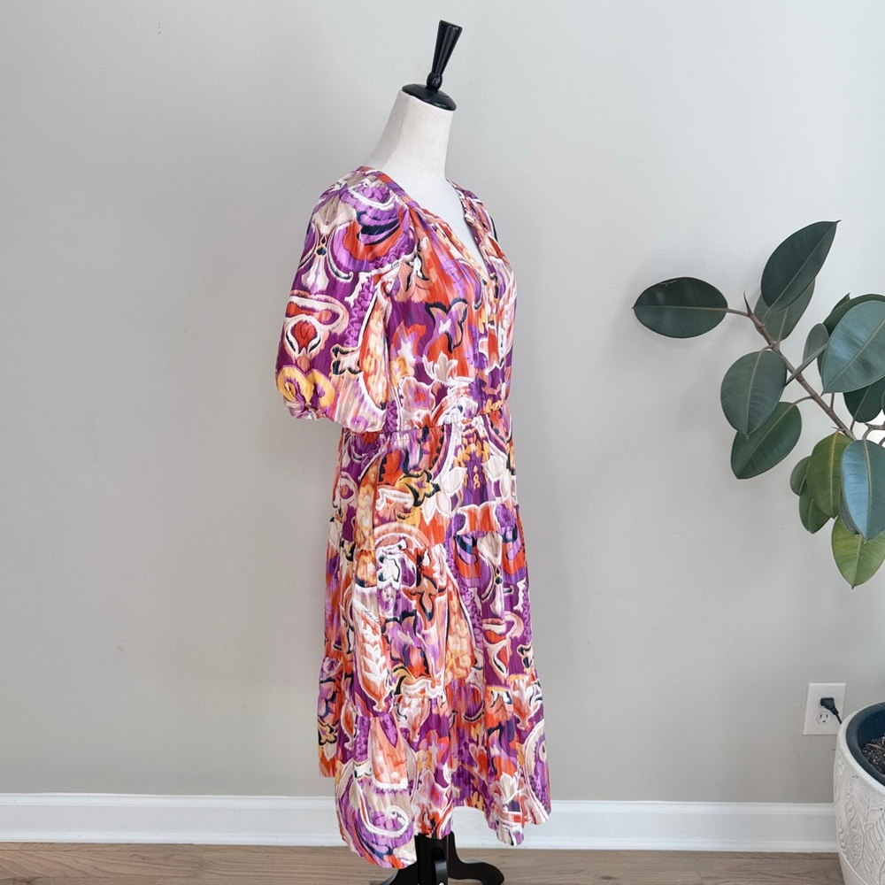 Chicos Puff Sleeve Tiered Paisley Cotton Midi Dress 12 - Picture 8 of 12